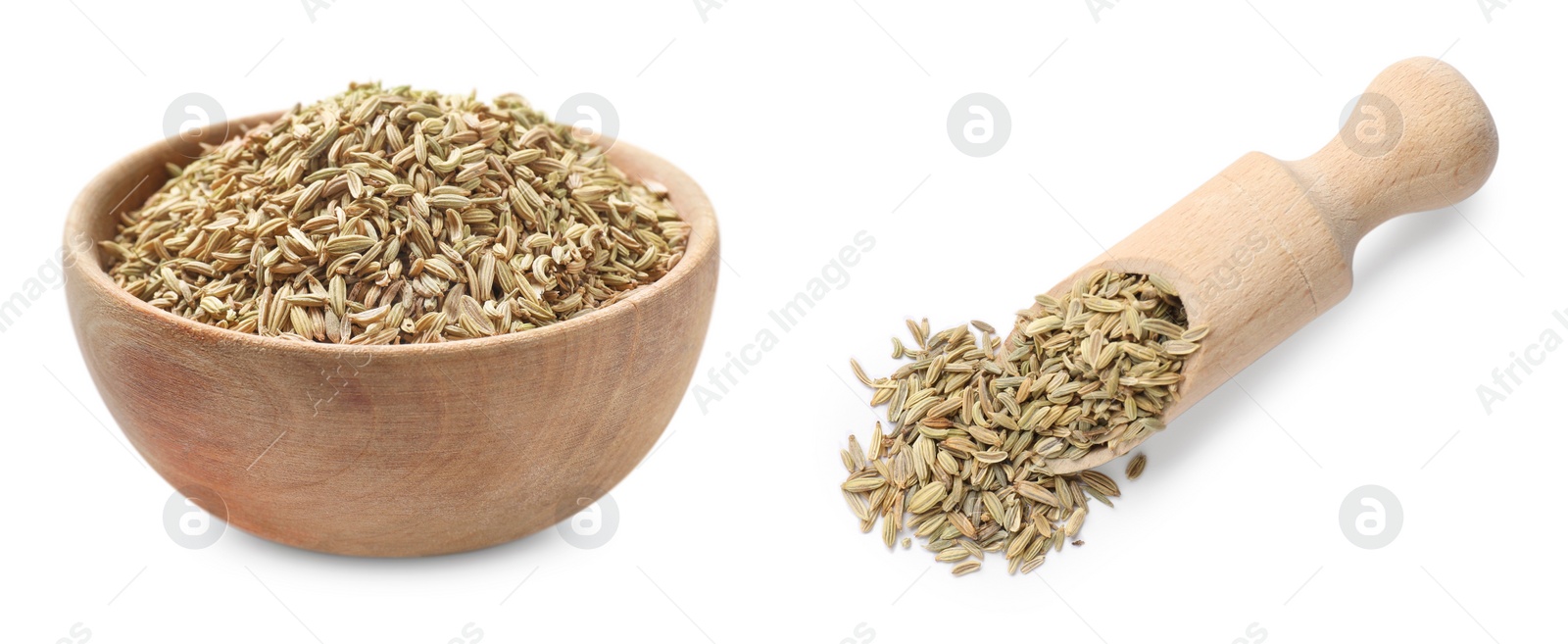 Image of Many dry fennel seeds isolated on white