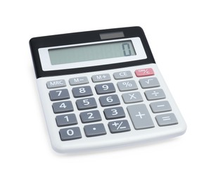 Modern calculator isolated on white. Office stationery