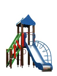 Colorful outdoor playset isolated on white. Modern playground equipment