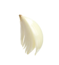 Slice of fresh ripe onion on white background