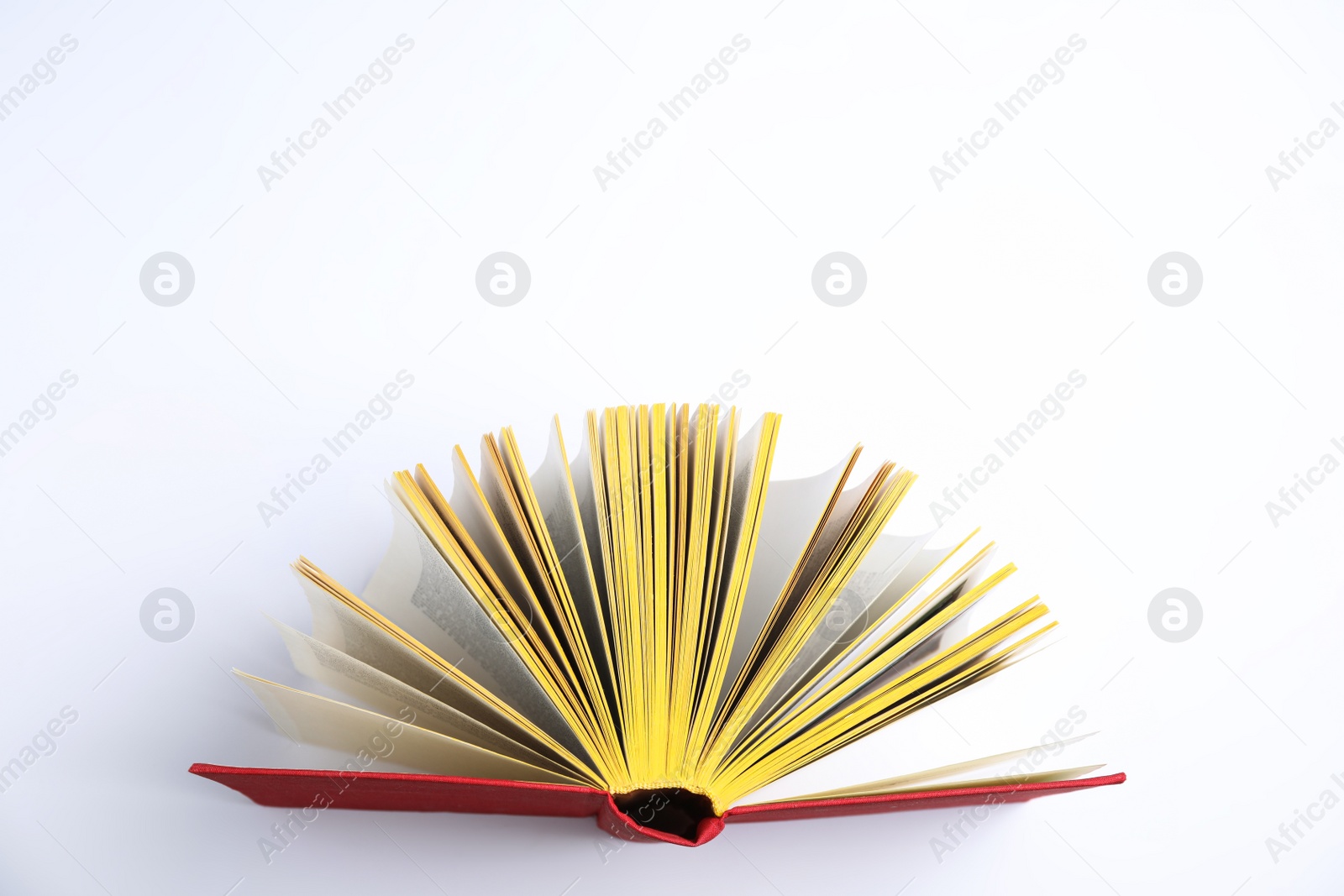 Photo of Hardcover book on white background, top view