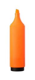 Photo of Bright orange marker isolated on white, top view
