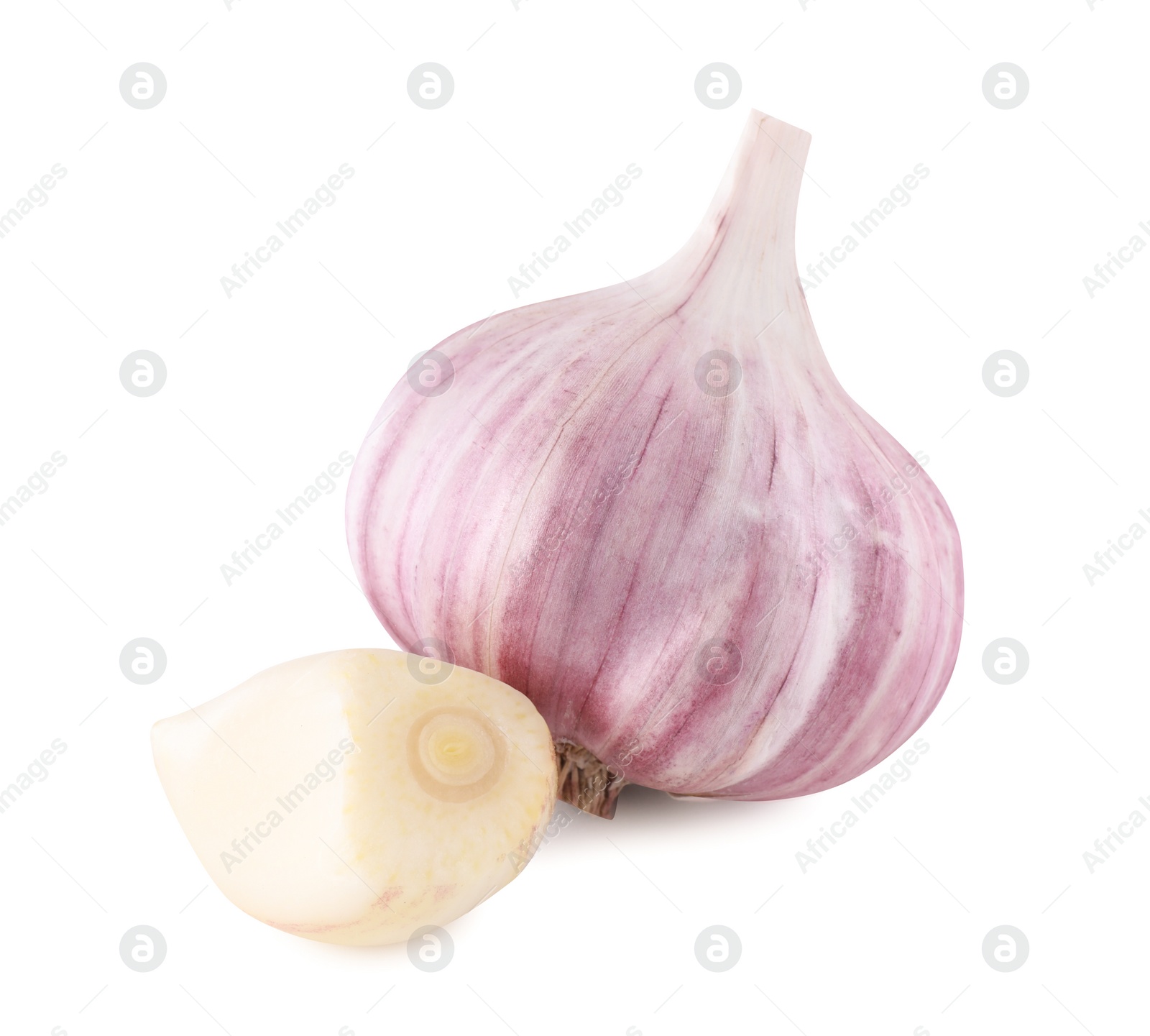 Photo of Fresh raw garlic head and clove isolated on white