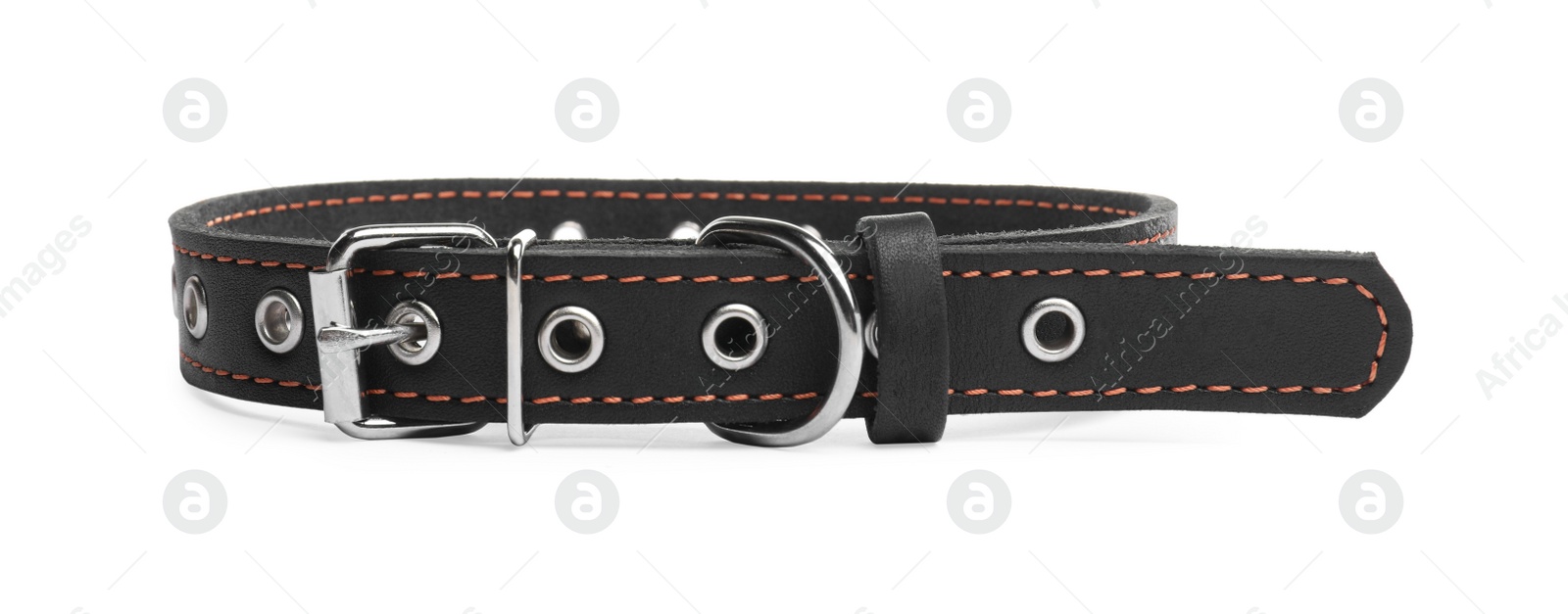 Photo of Black leather dog collar isolated on white