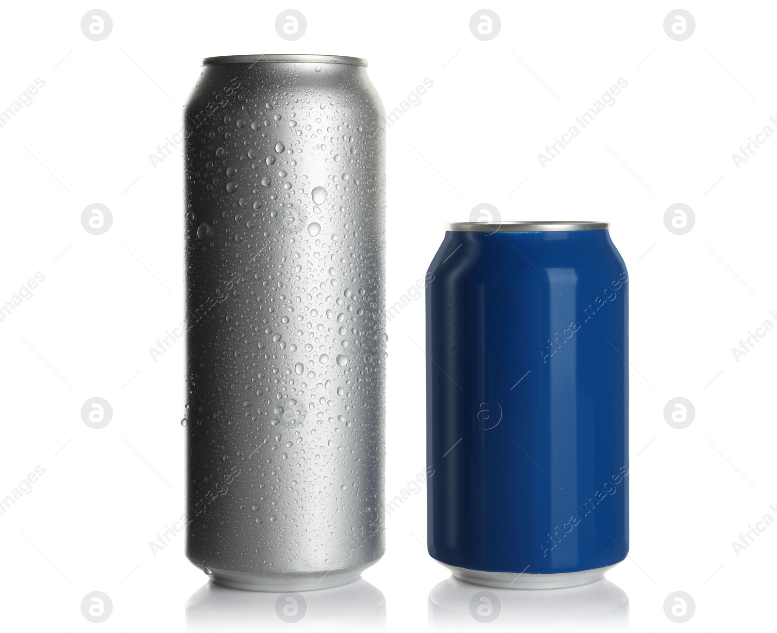 Photo of Aluminum cans on white background. Mockup for design