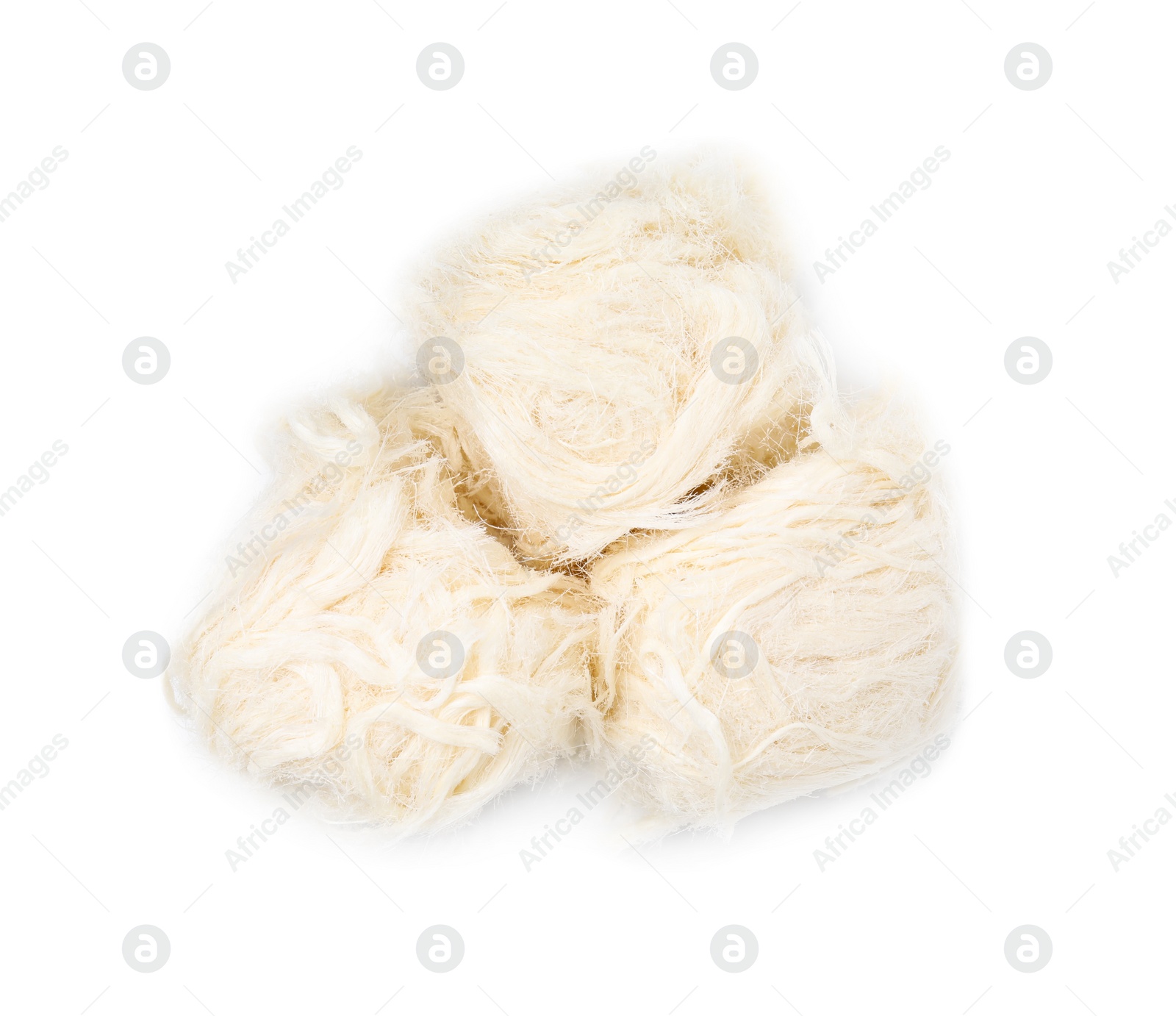 Photo of Eastern sweets. Tasty Iranian pashmak isolated on white, top view