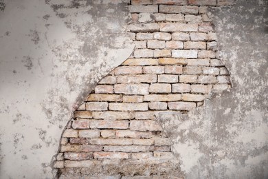 Texture of old white brick wall as background, closeup view