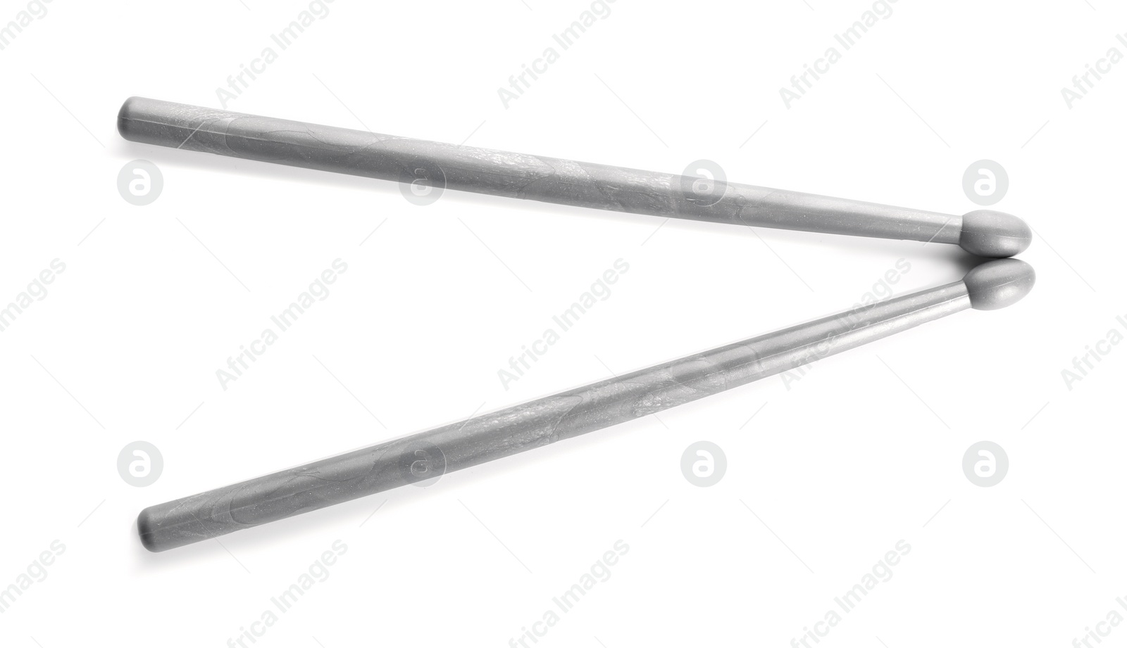 Photo of Two drum sticks isolated on white, top view