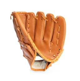 Photo of One leather baseball glove isolated on white