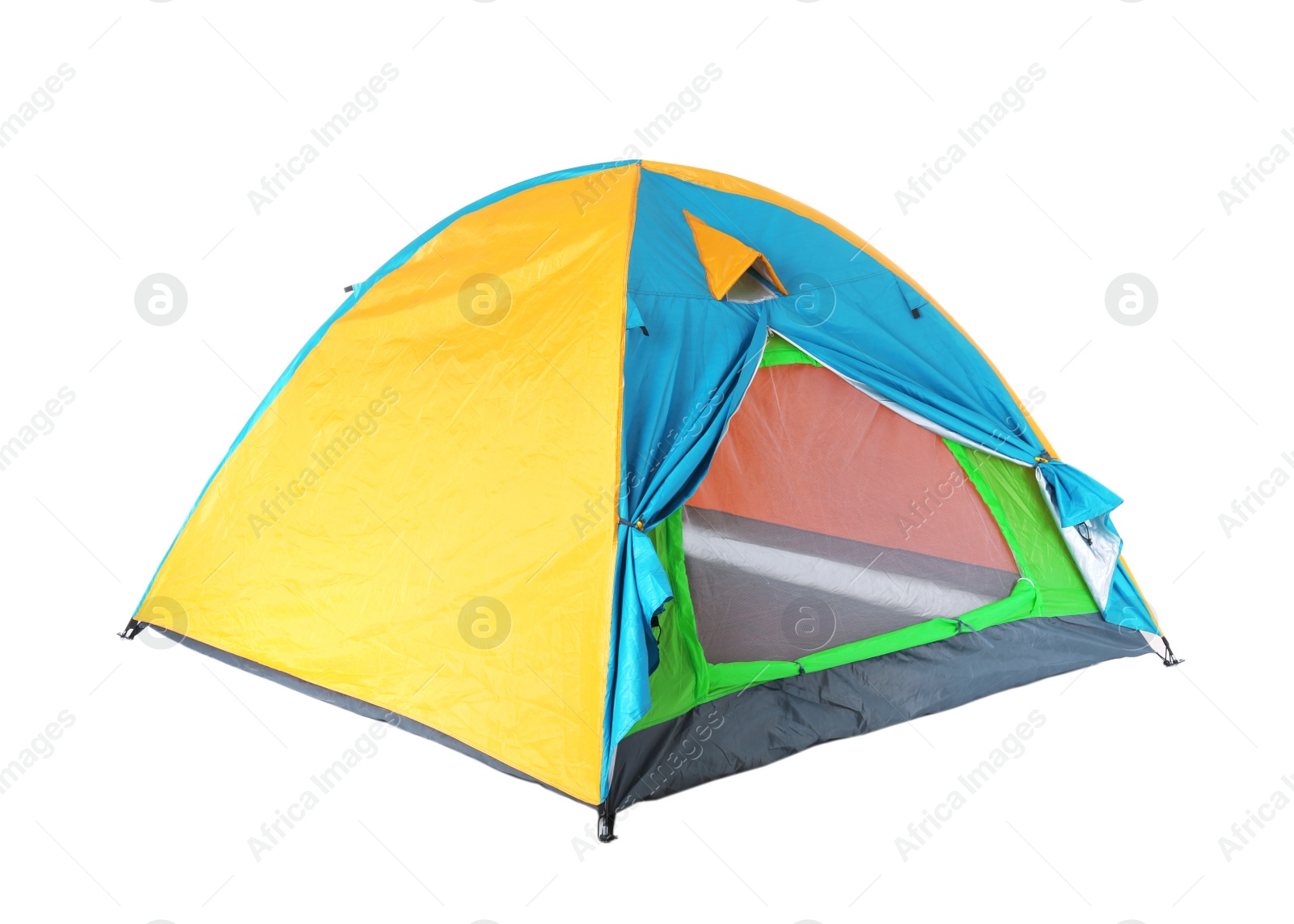 Photo of Colorful tourist tent on white background