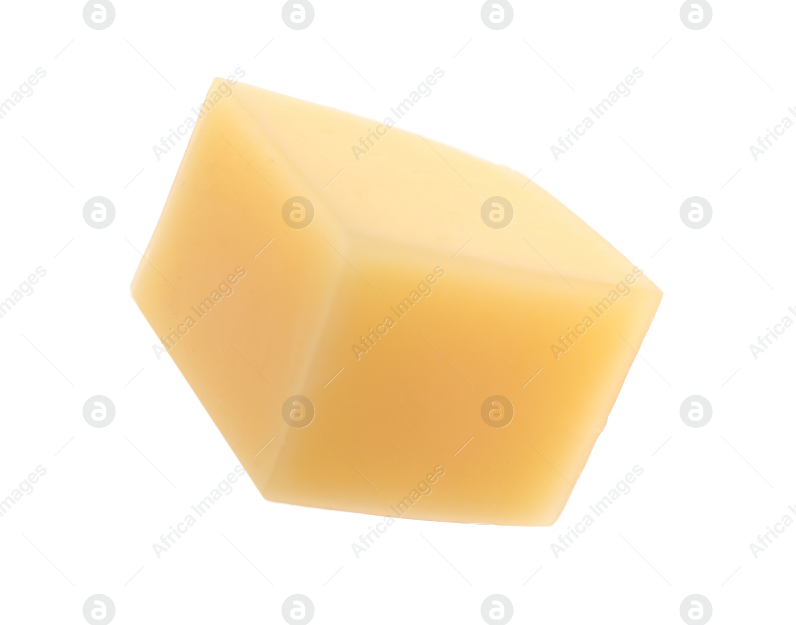 Photo of Cube of delicious cheese isolated on white