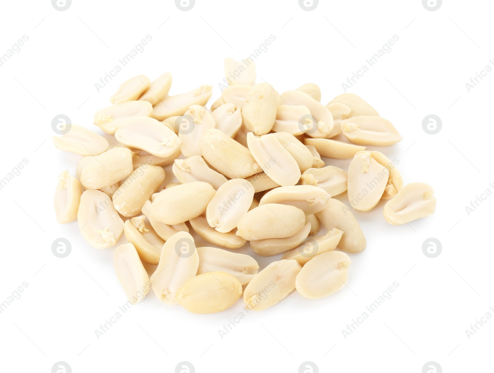 Photo of Pile of fresh peeled peanuts isolated on white