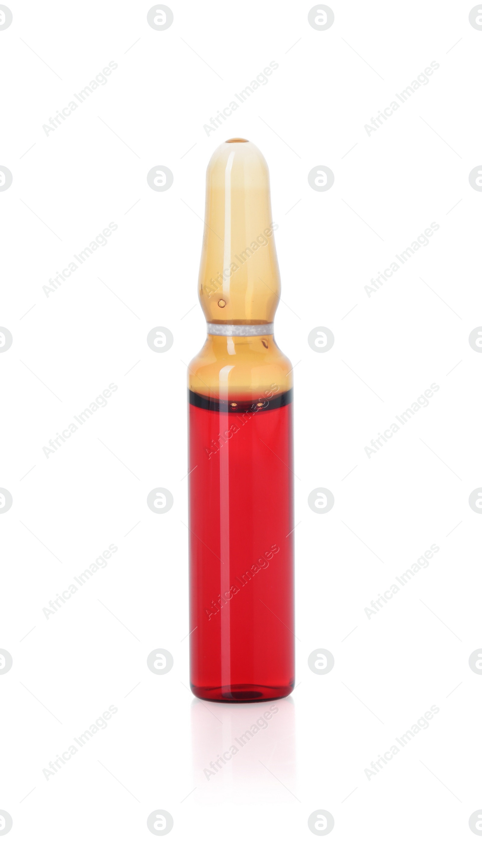 Photo of One glass ampoule with liquid isolated on white