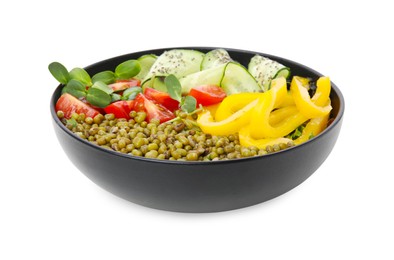 Bowl of salad with mung beans isolated on white