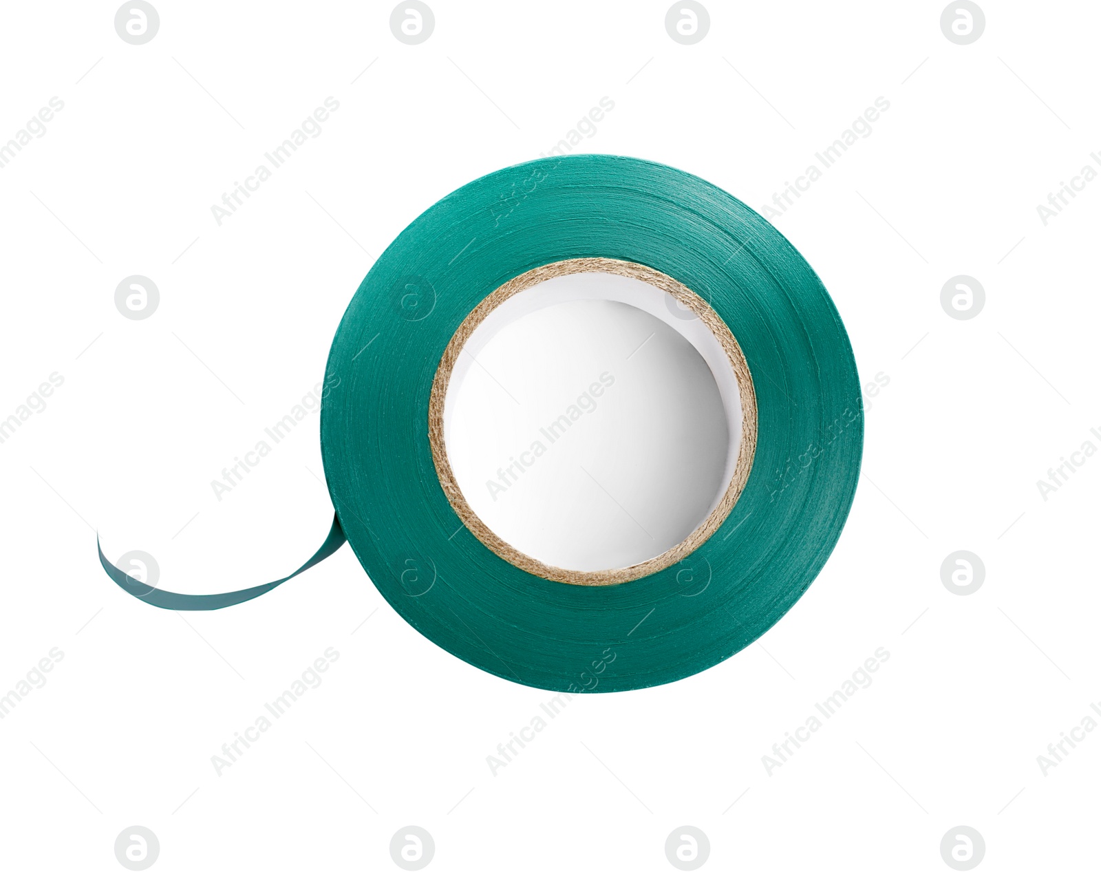 Photo of Green insulating tape isolated on white, top view