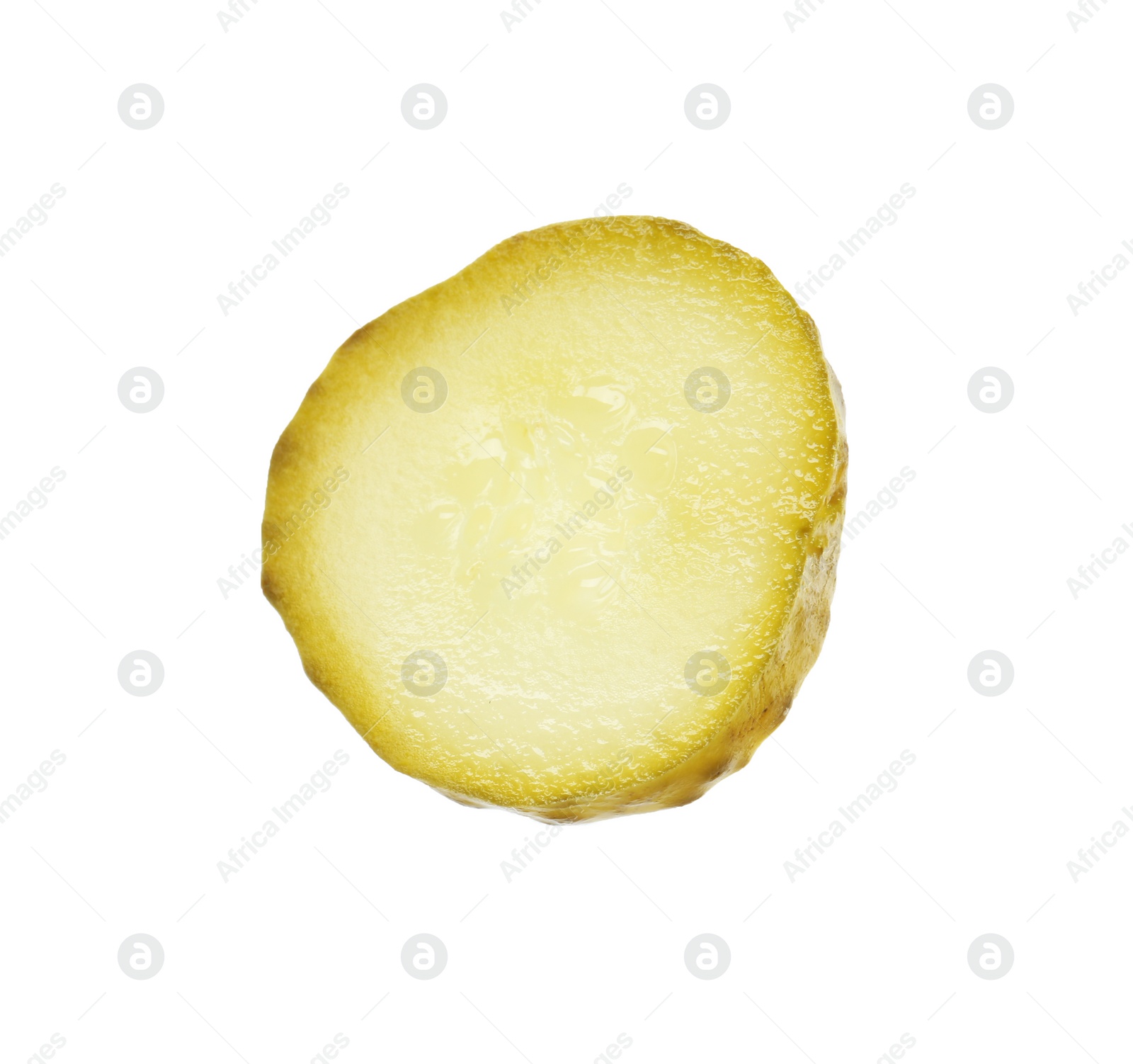 Photo of Slice of pickled cucumber isolated on white