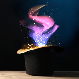 Wizard's hat with magical light on dark background