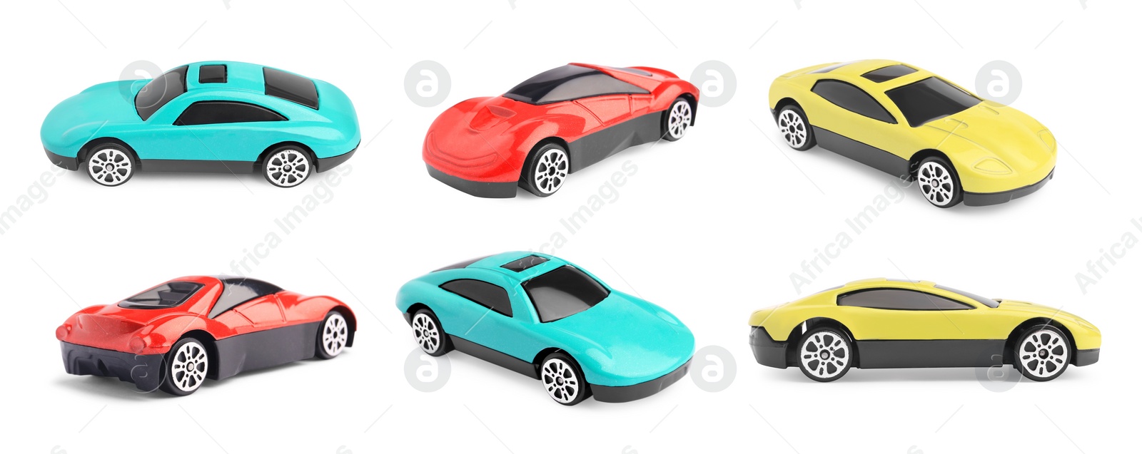 Image of Different toy cars isolated on white, different sides