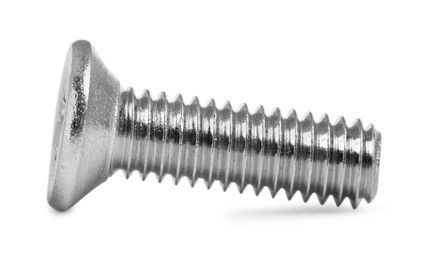 One metal machine screw bolt isolated on white