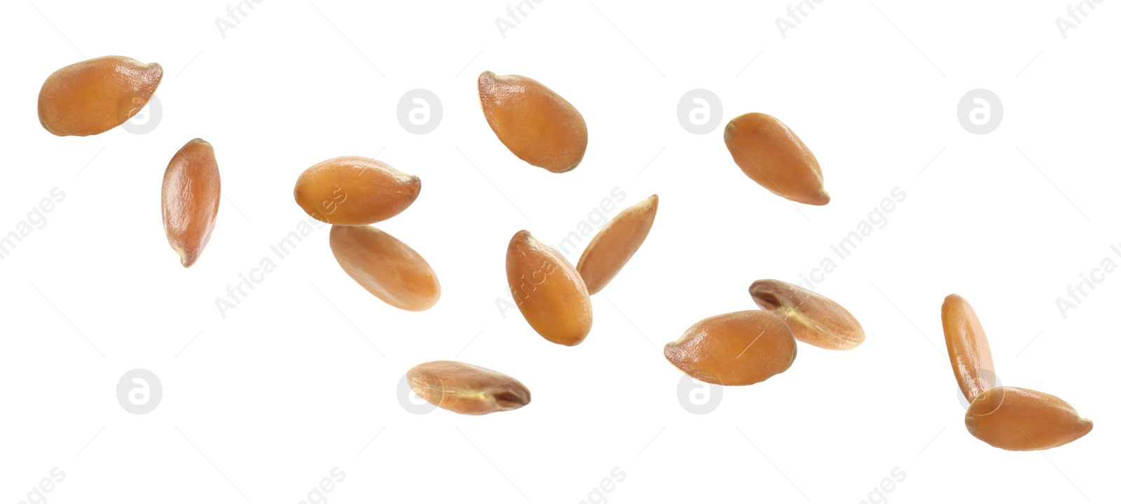 Image of Many linseeds falling on white background, banner design. Vegan diet  