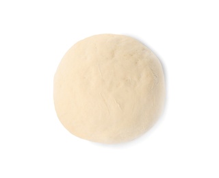 Fresh raw dough on white background, top view