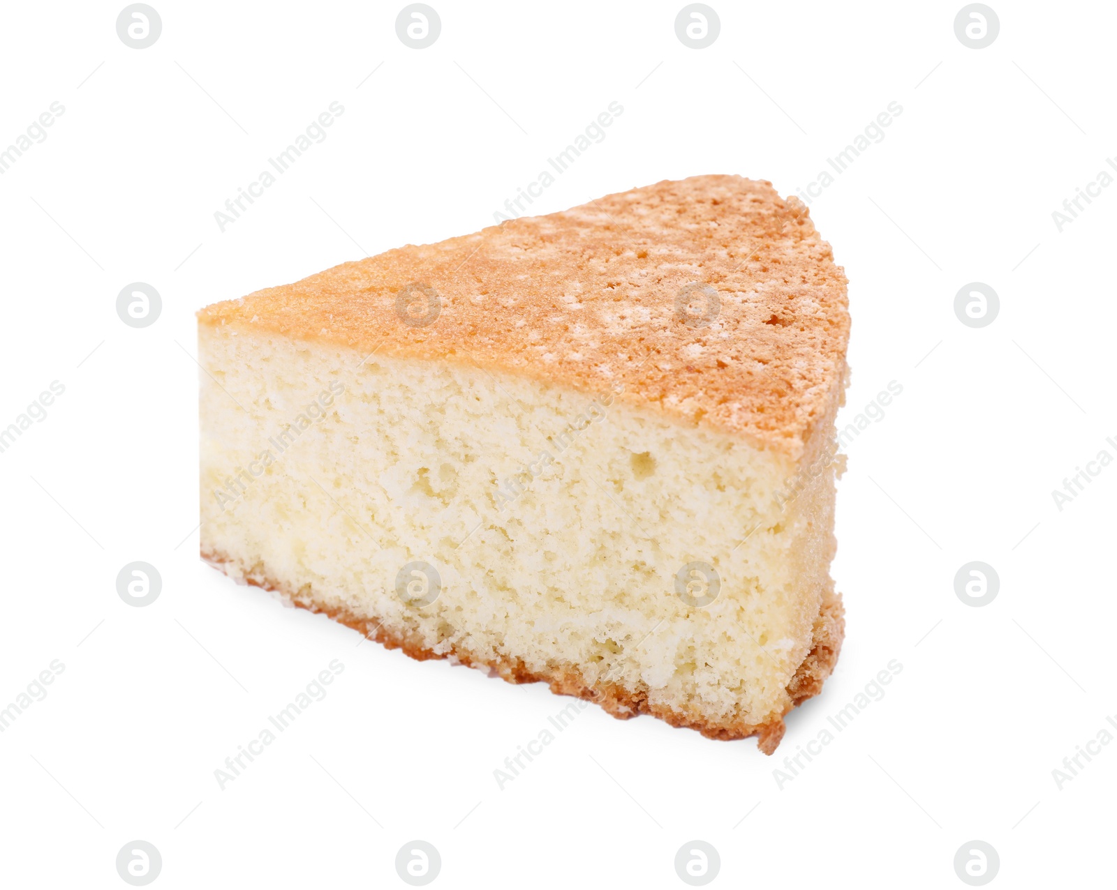 Photo of Piece of tasty sponge cake isolated on white