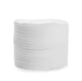 Photo of Stack of cotton pads isolated on white