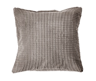 Photo of Soft decorative pillow on white background