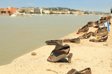 BUDAPEST, HUNGARY - JUNE 18, 2019: Shoes on Danube Bank