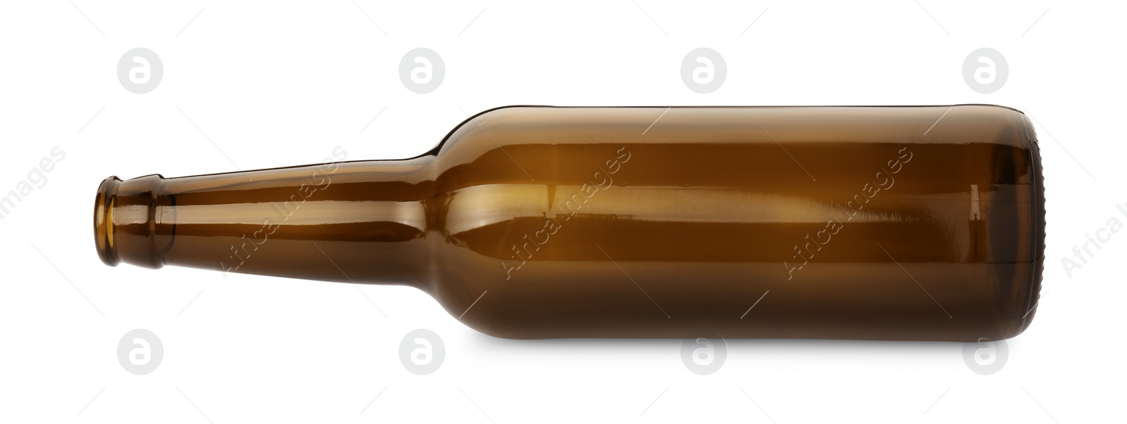 Photo of One empty brown beer bottle isolated on white