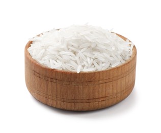 Raw basmati rice in bowl isolated on white