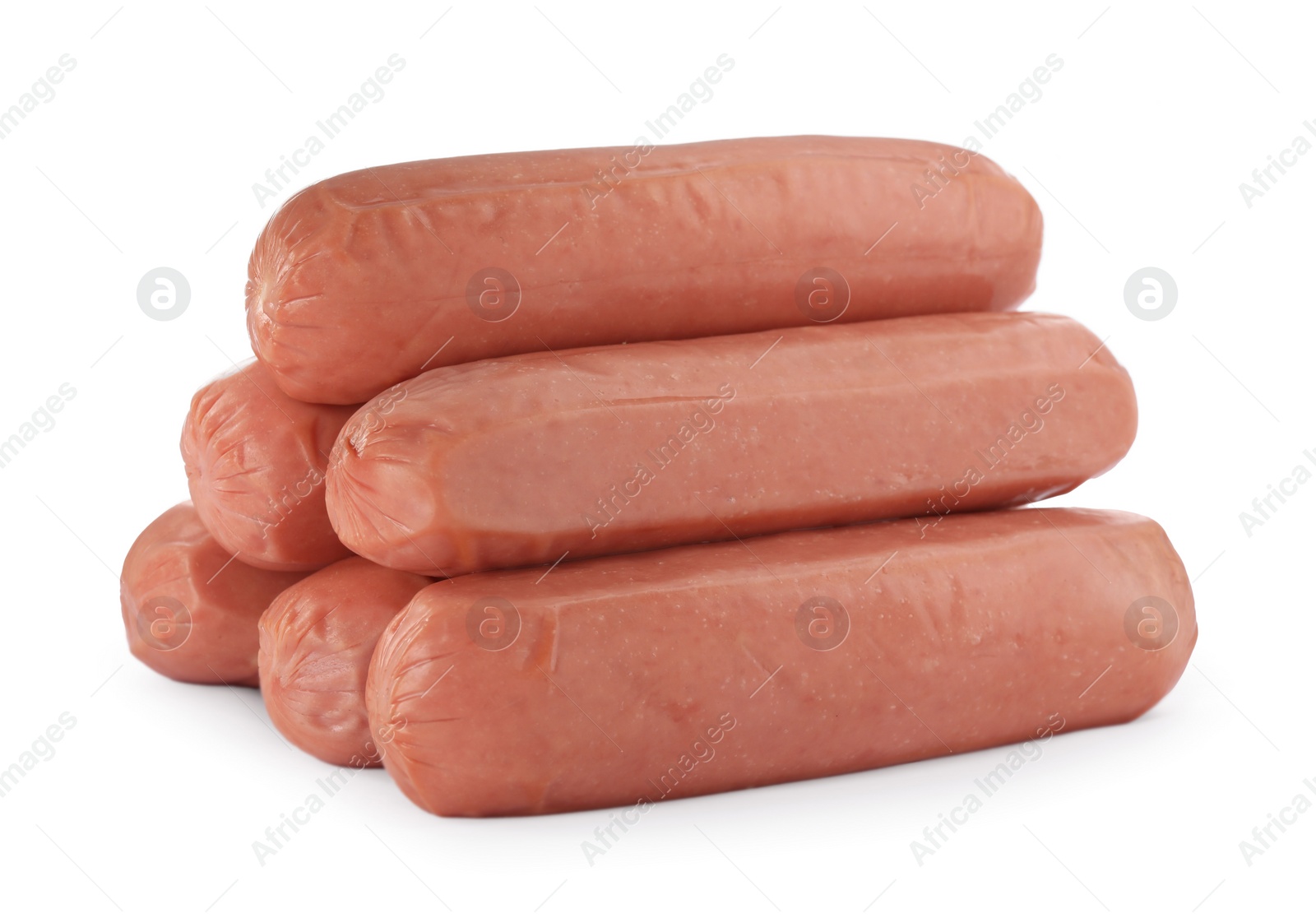 Photo of Raw sausages isolated on white. Vegan meat product