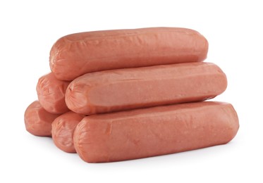 Photo of Raw sausages isolated on white. Vegan meat product