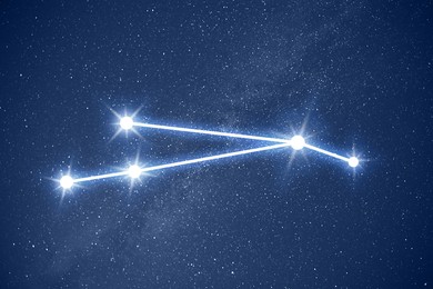 Aries constellation. Stick figure pattern in starry night sky