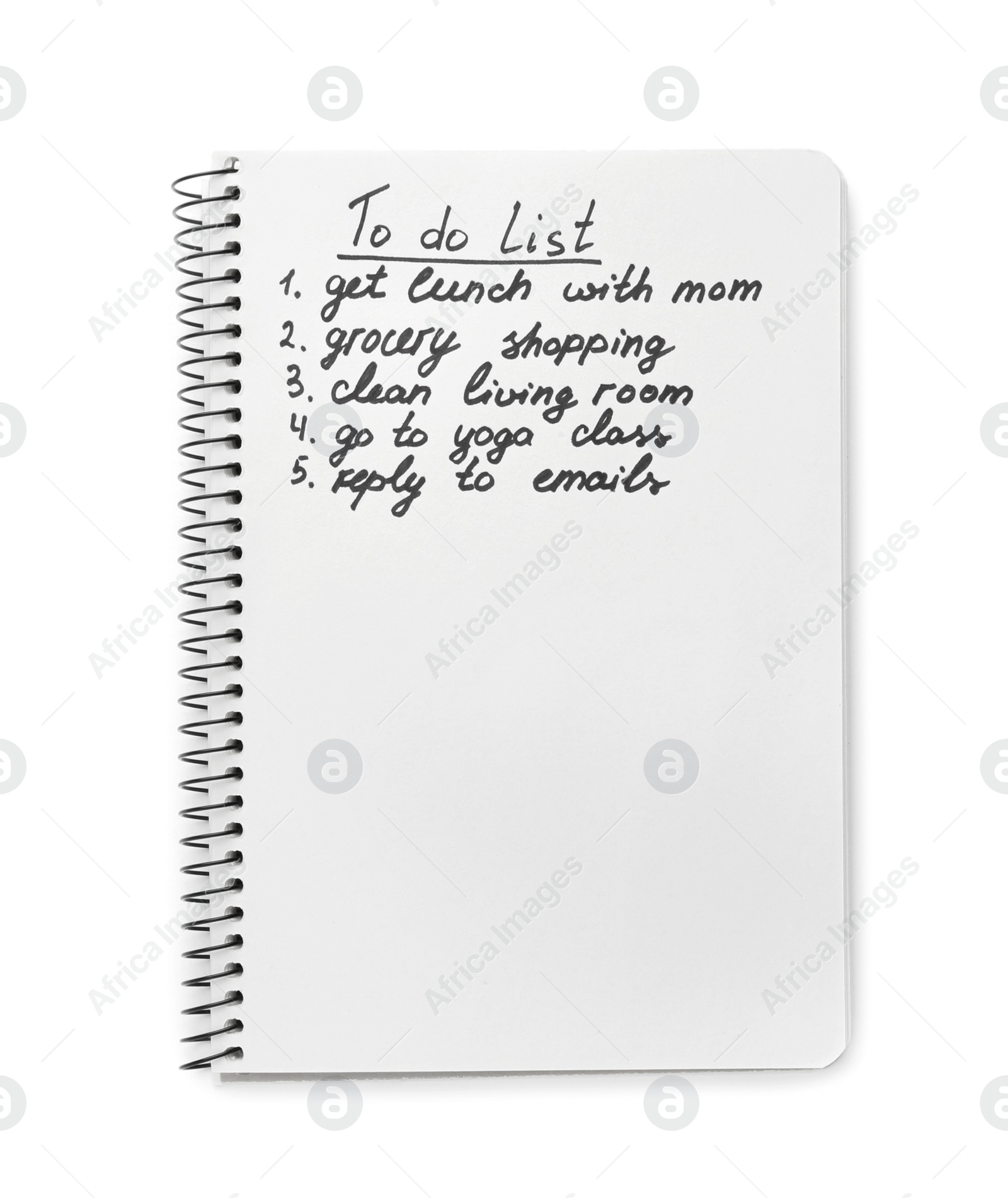 Photo of Notebook with to do list on white background, top view