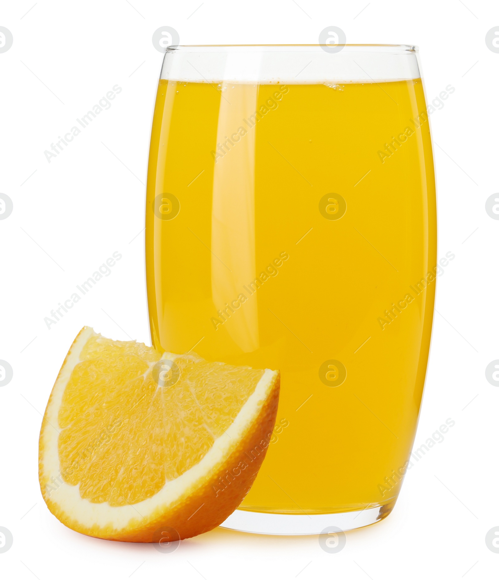 Photo of Delicious orange soda water and fresh fruit on white background