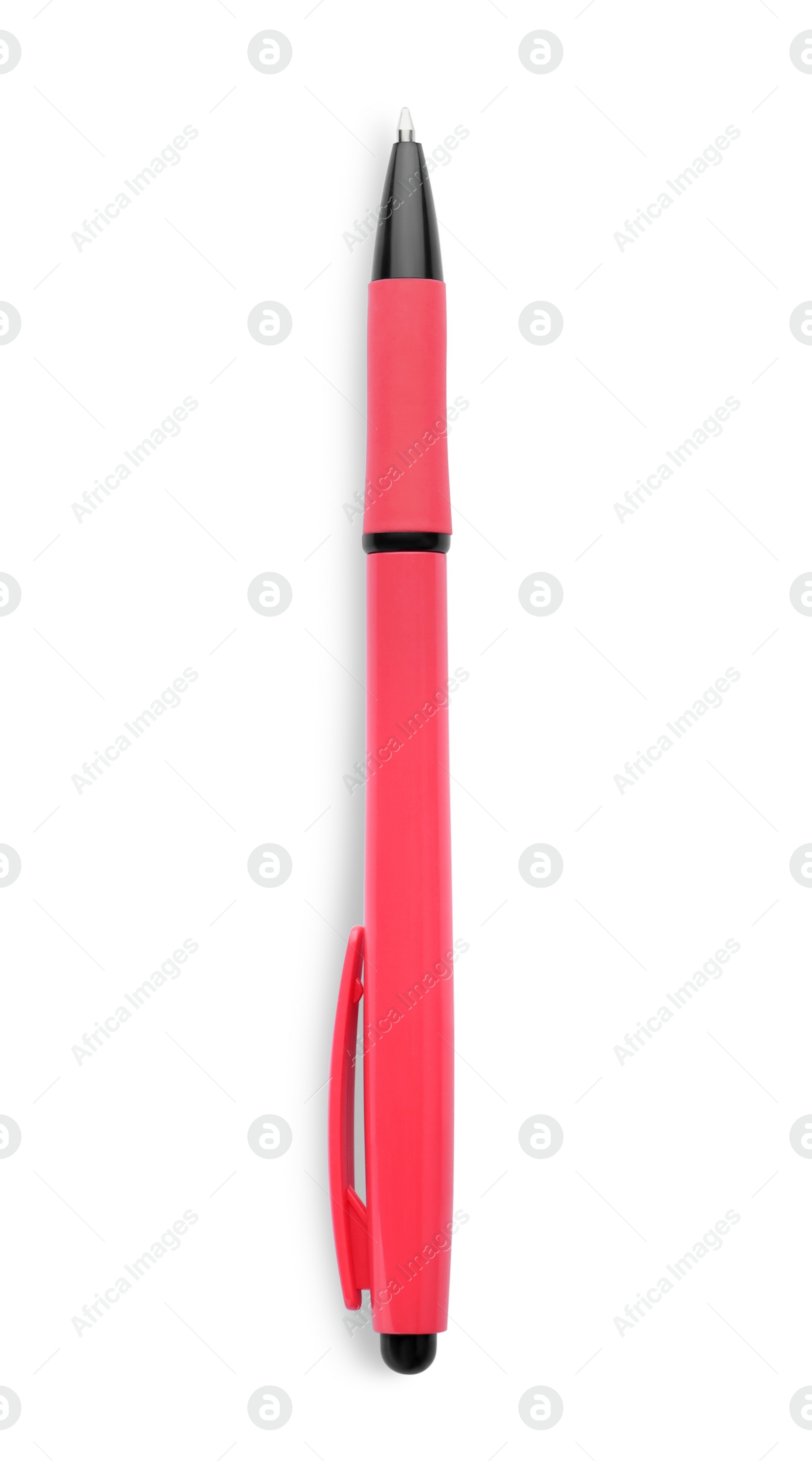 Photo of New retractable pen isolated on white. School stationery