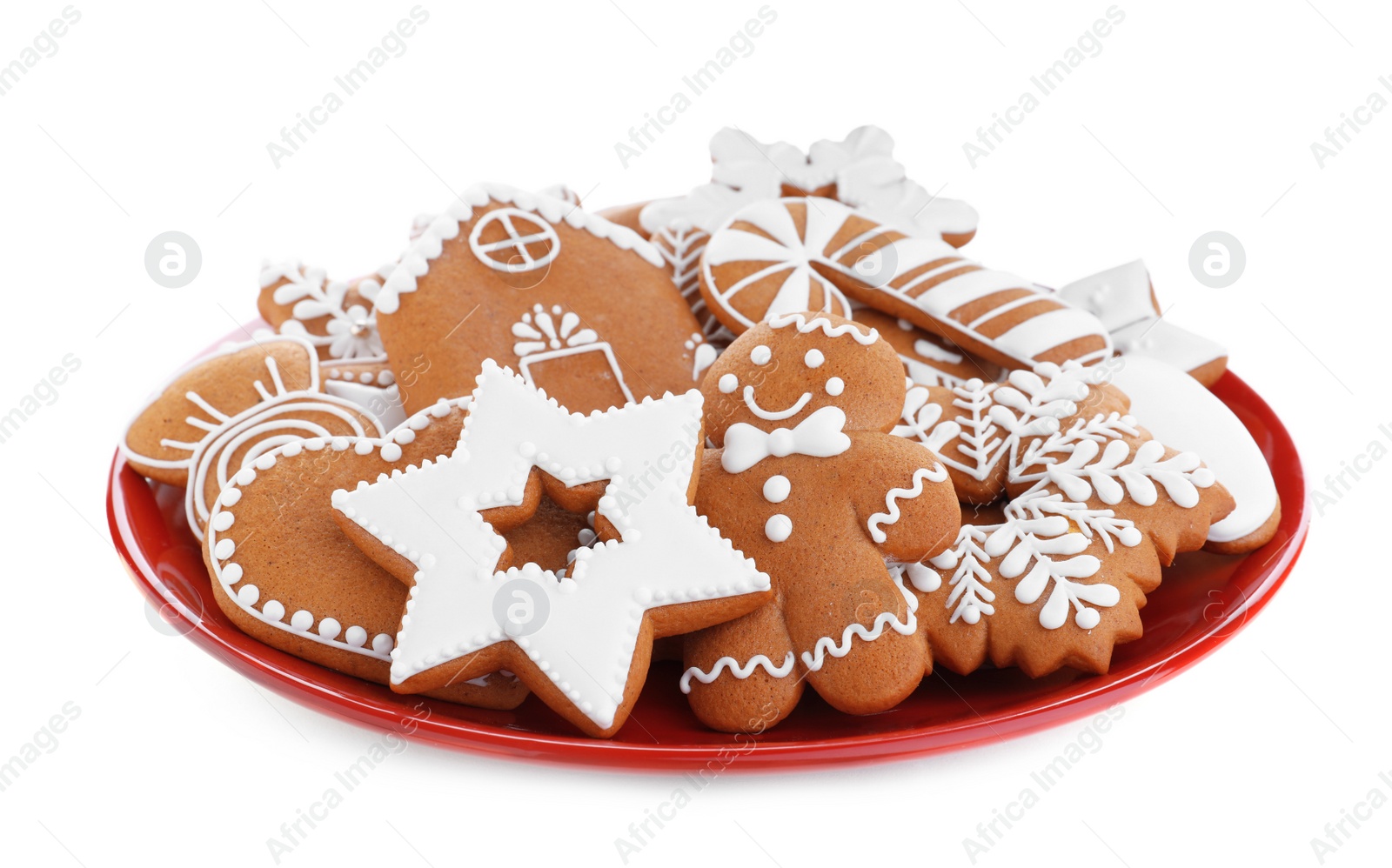 Photo of Delicious gingerbread Christmas cookies on white background