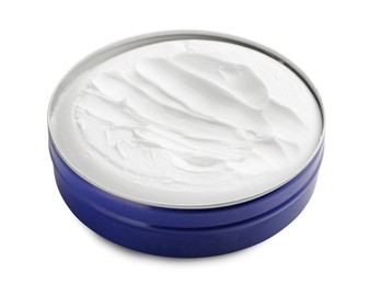 Photo of Jarfacial cream on white background, closeup