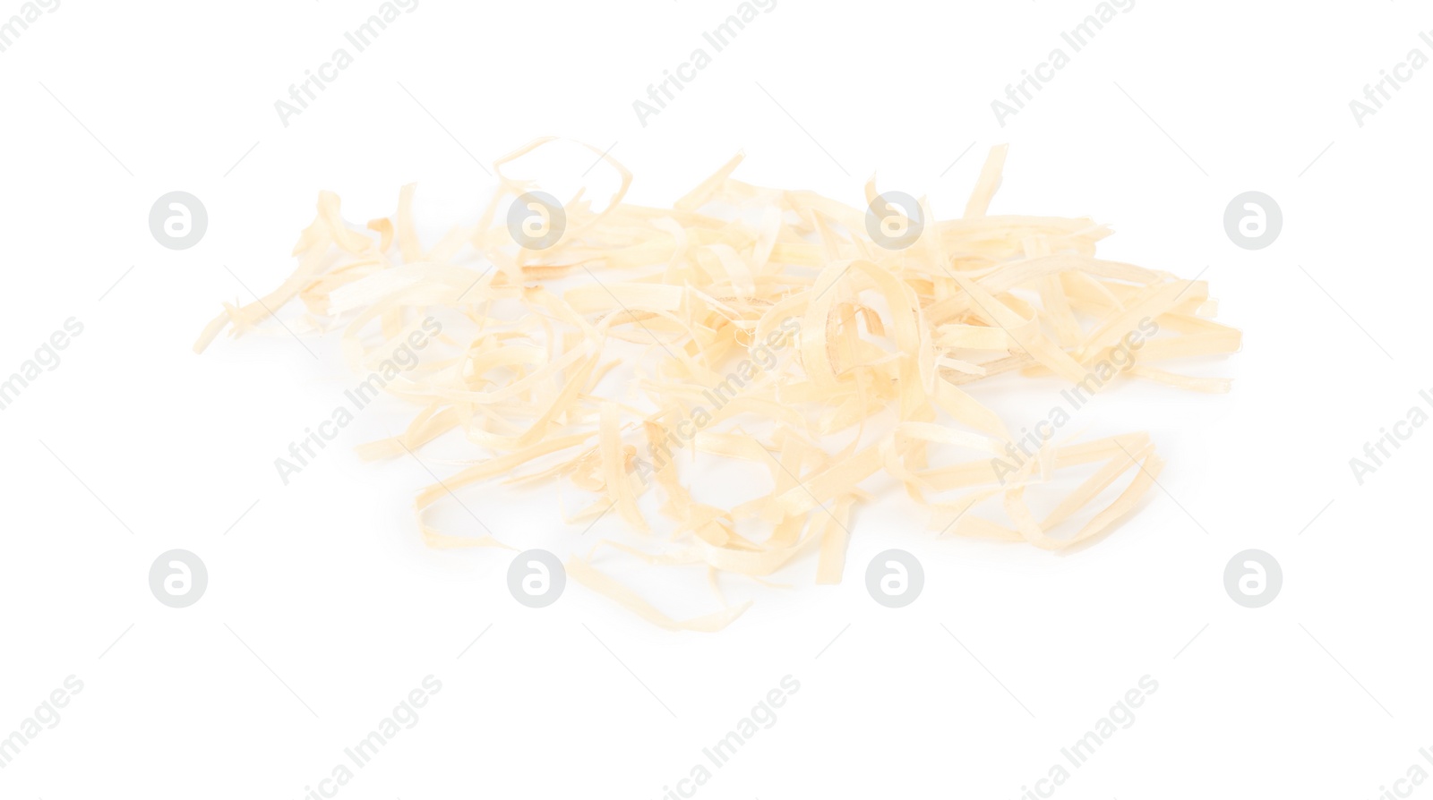 Photo of Pile of wood shavings isolated on white