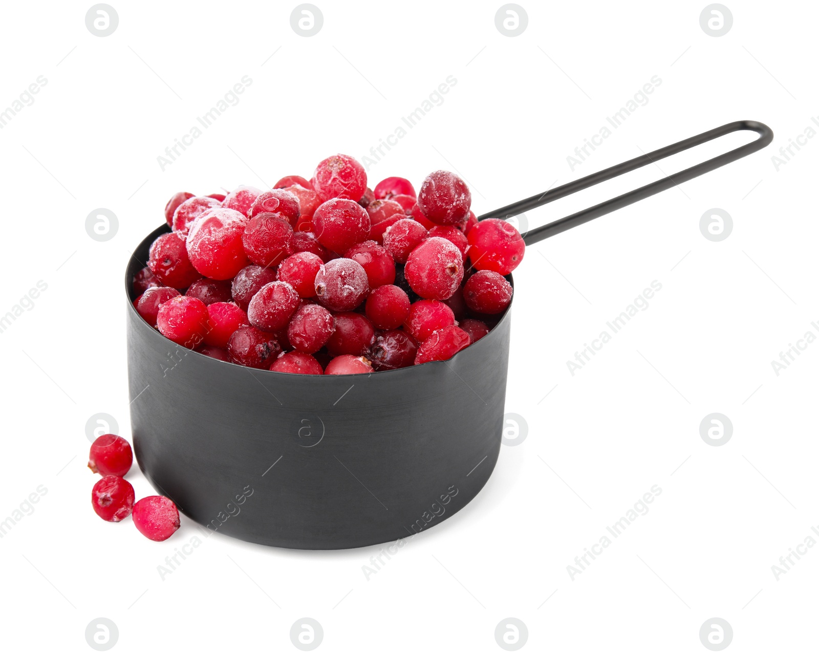Photo of Frozen red cranberries in scoop isolated on white