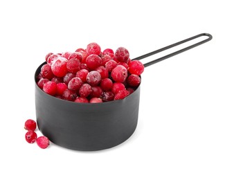 Photo of Frozen red cranberries in scoop isolated on white