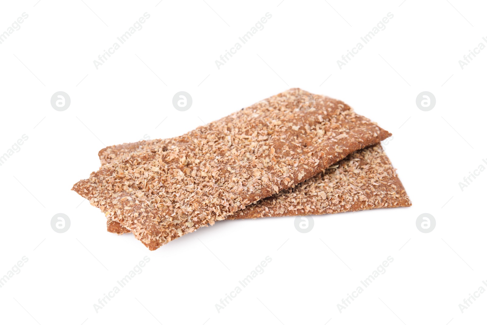 Photo of Fresh crunchy rye crispbreads isolated on white