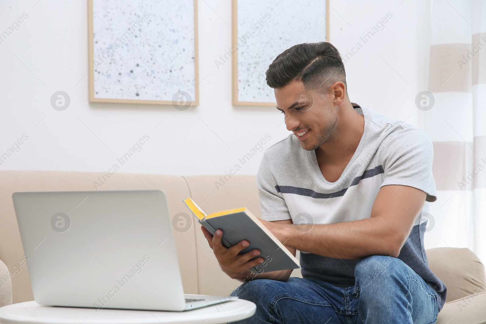 Photo of Teacher giving online lesson during quarantine. Studying at home