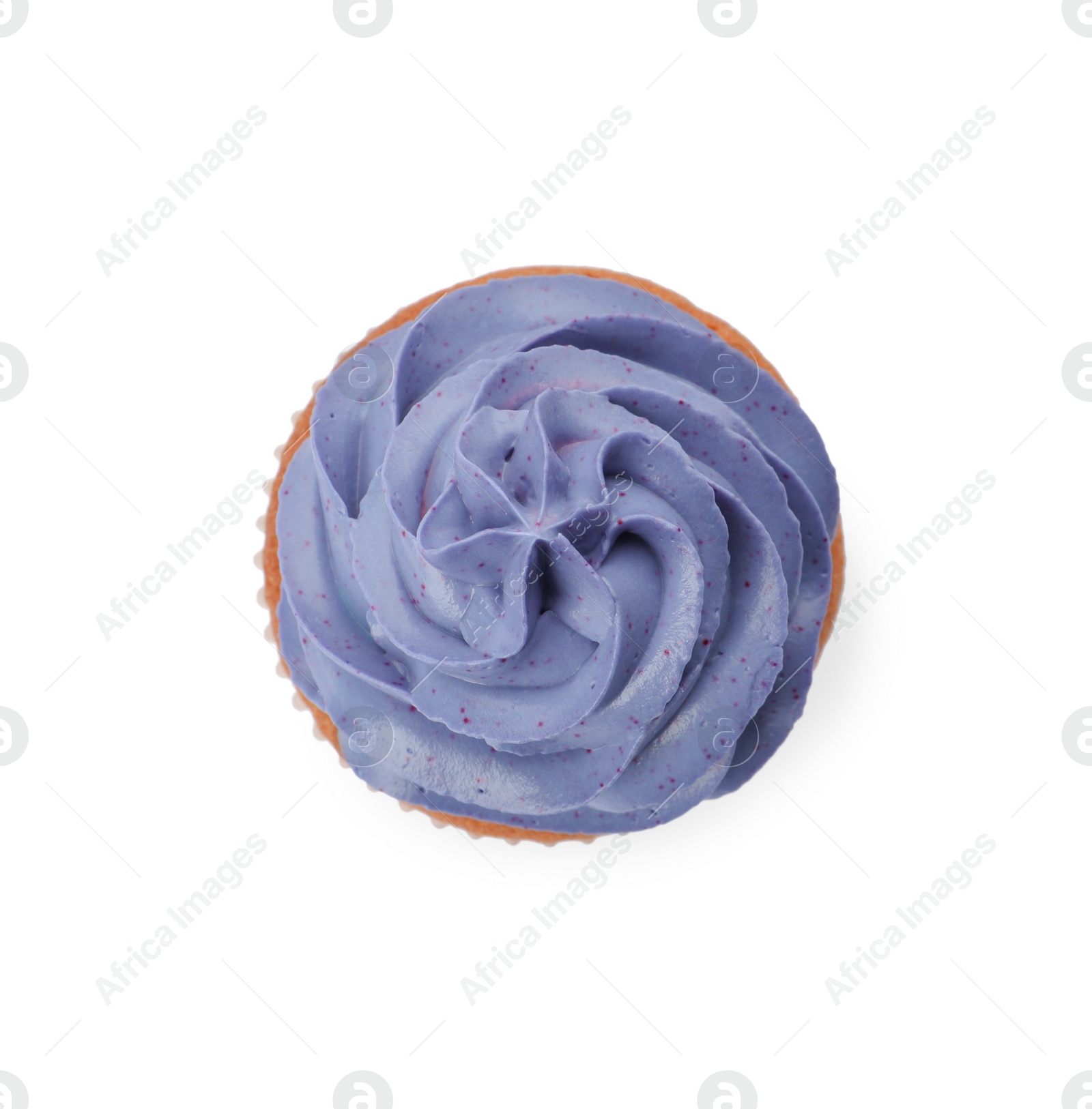Photo of Delicious cupcake with cream isolated on white, top view