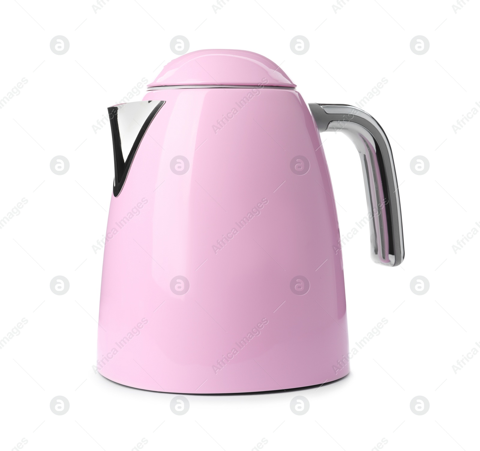 Photo of Modern pink electric kettle isolated on white