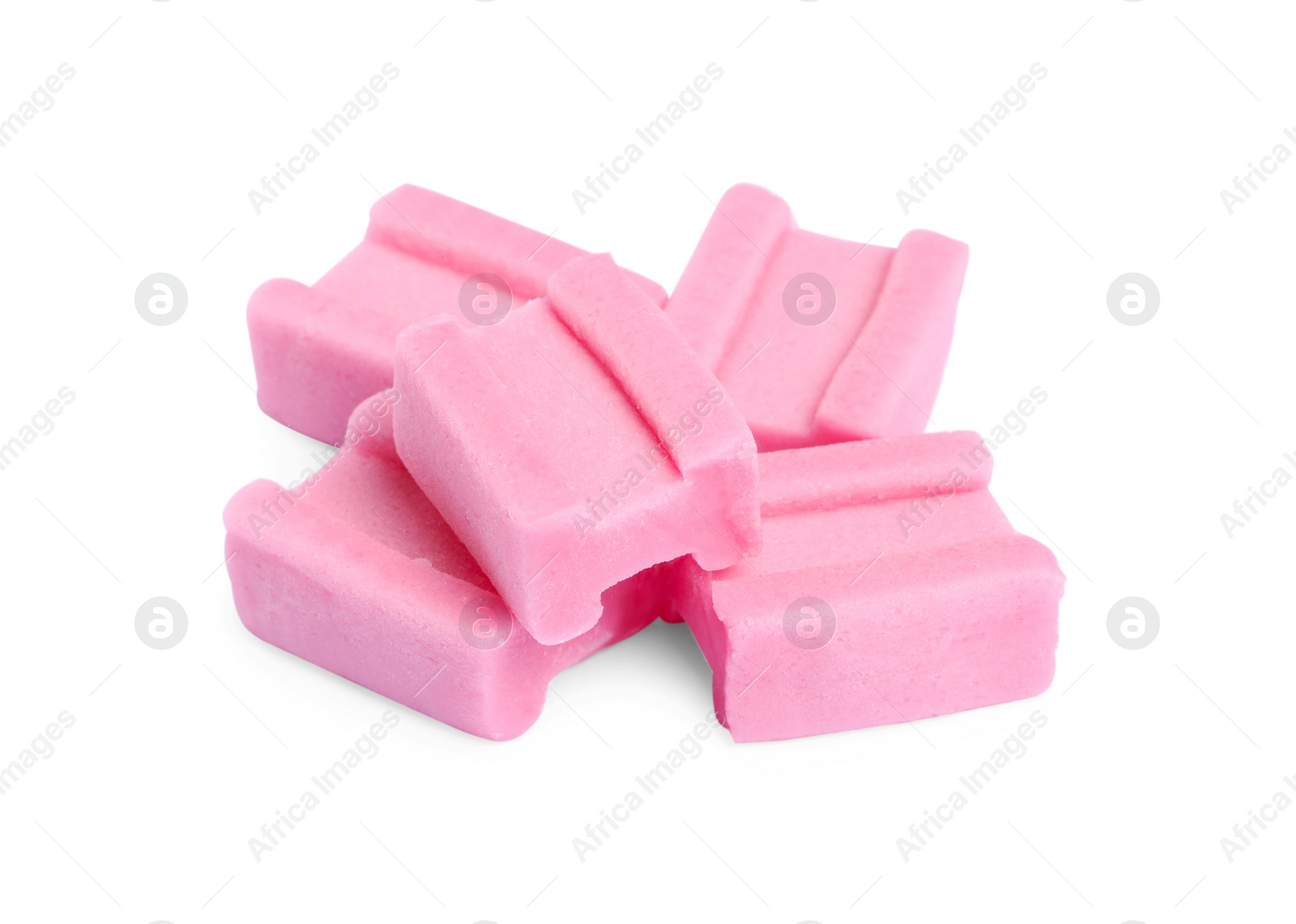 Photo of Tasty pink bubble gums isolated on white