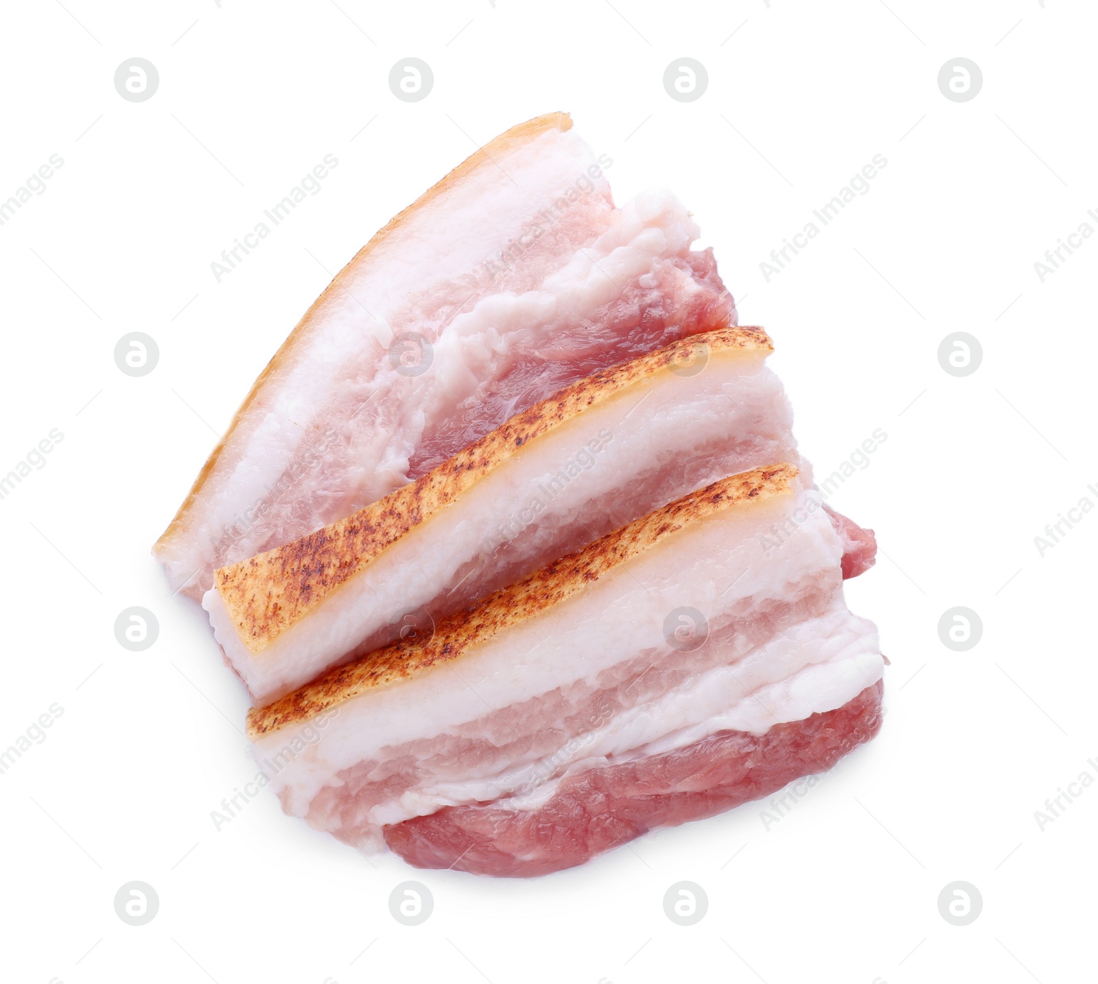 Photo of Piece of pork fatback isolated on white, top view