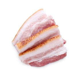 Piece of pork fatback isolated on white, top view