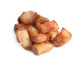 Tasty fried cracklings on white background. Cooked pork lard